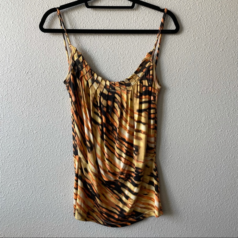 Orange & Black Abstract Print Slinky Camisole Tank Top Size Medium Grunge Goth